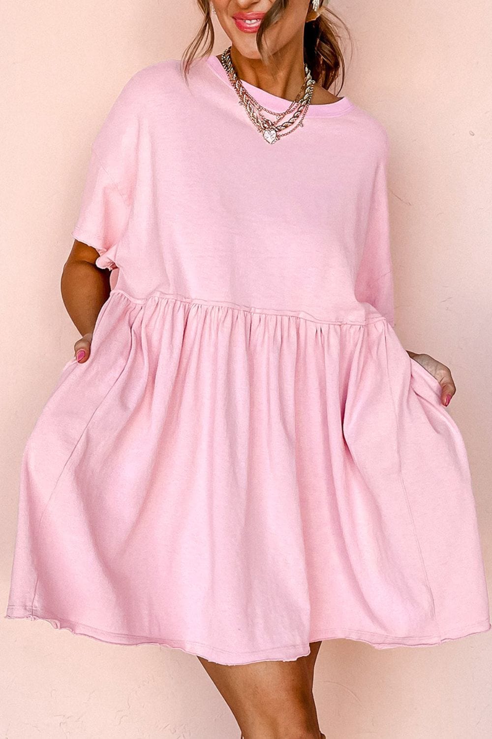 Round Neck Half Sleeve Mini Dress - Trendsi