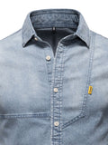 Men's Button Down Collared Neck Denim Shirt - Trendsi