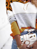 Full Size Leopard Color Block Long Sleeve Sweater Plus Size - Trendsi - Flyclothing LLC