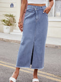 Slit Asymmetrical Waist Denim Skirt - Trendsi