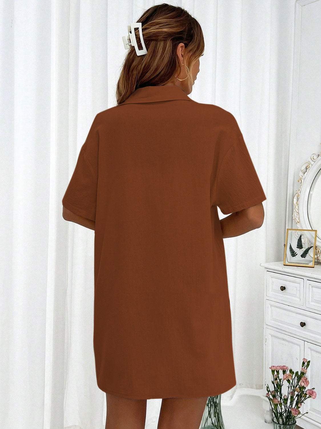 Button Up Half Sleeve Top and Shorts Set - Trendsi - Flyclothing LLC