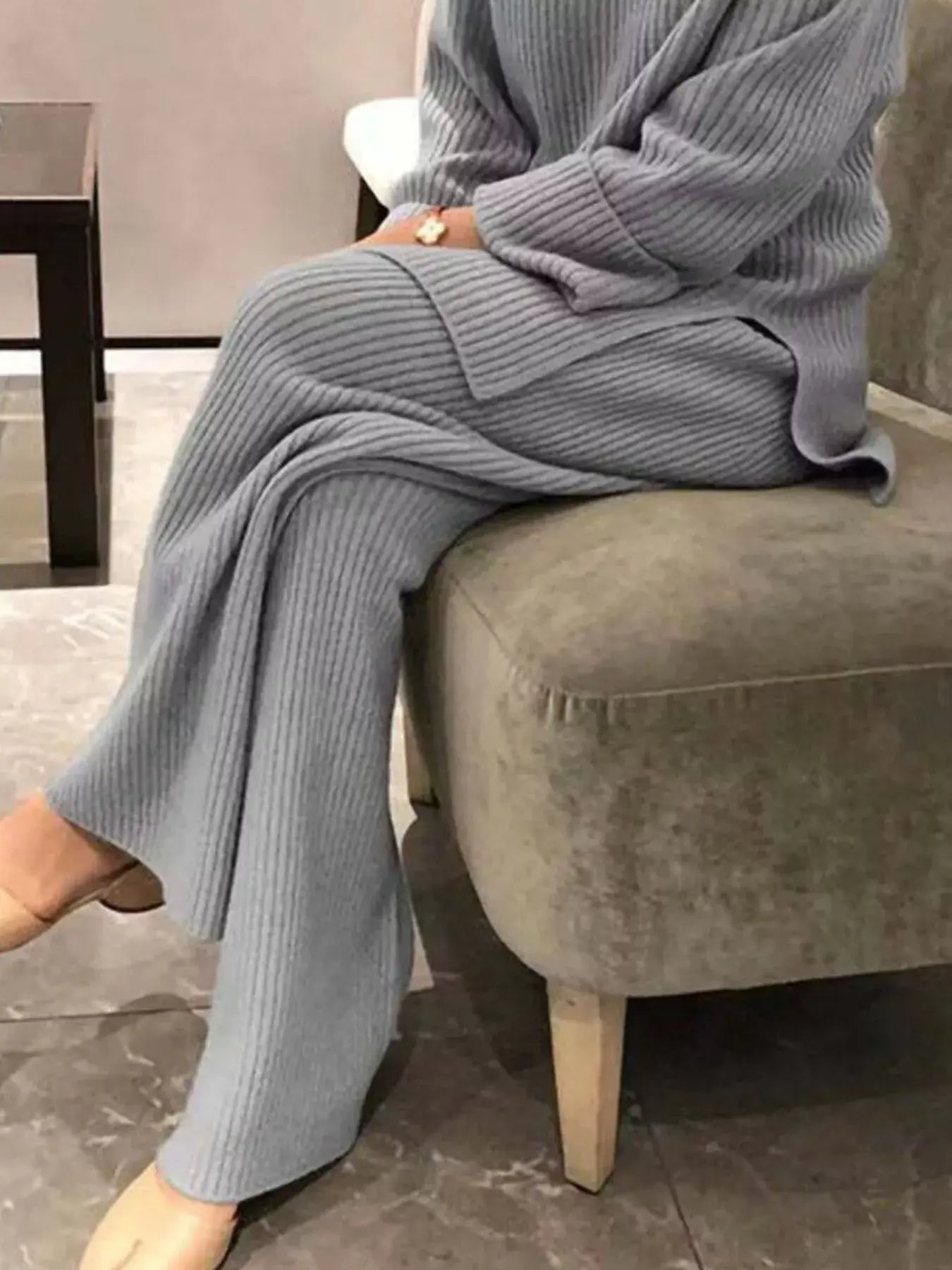 Full Size Ribbed Knit Relaxed Fit Top and Pants Sweater Set Plus Size - Trendsi - Flyclothing LLC
