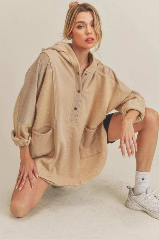 Aemi+Co Slit Half Snap Oversize Hoodie - Trendsi - Flyclothing LLC
