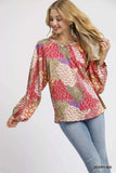 Umgee Boho Feather Print Peasant Blouse - Trendsi - Flyclothing LLC