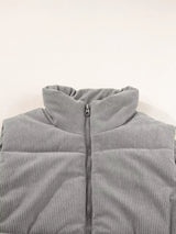 Corduroy Stand Neck Zipped Puffer Vest - Trendsi - Flyclothing LLC