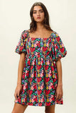 BiBi Floral Print Puff Square Neck Dress - Trendsi - Flyclothing LLC