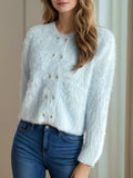 Heart Button Round Neck Cardigan - Trendsi - Flyclothing LLC