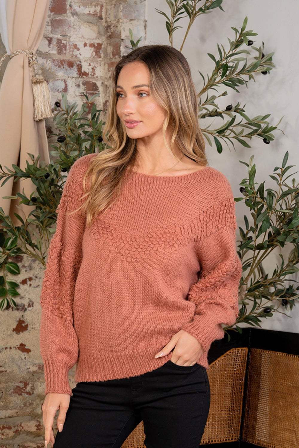 Sew In Love Boat Neck Long Sleeve Sweater - Trendsi - Flyclothing LLC