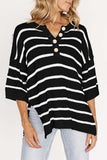 Stripe Drop Shoulder Side Slit Knit Top - Trendsi - Flyclothing LLC