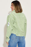 Baseball Sequin Dropped Shoulder Raw Hem Jacket - Trendsi