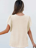 Round Neck Ruffle Sleeve Top - Trendsi - Flyclothing LLC