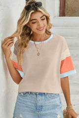 Lovelet Color Block Round Neck Half Sleeve T-Shirt - Trendsi
