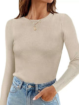 Ribbed Knit Slim Fit Long Sleeve T-Shirt - Trendsi - Flyclothing LLC