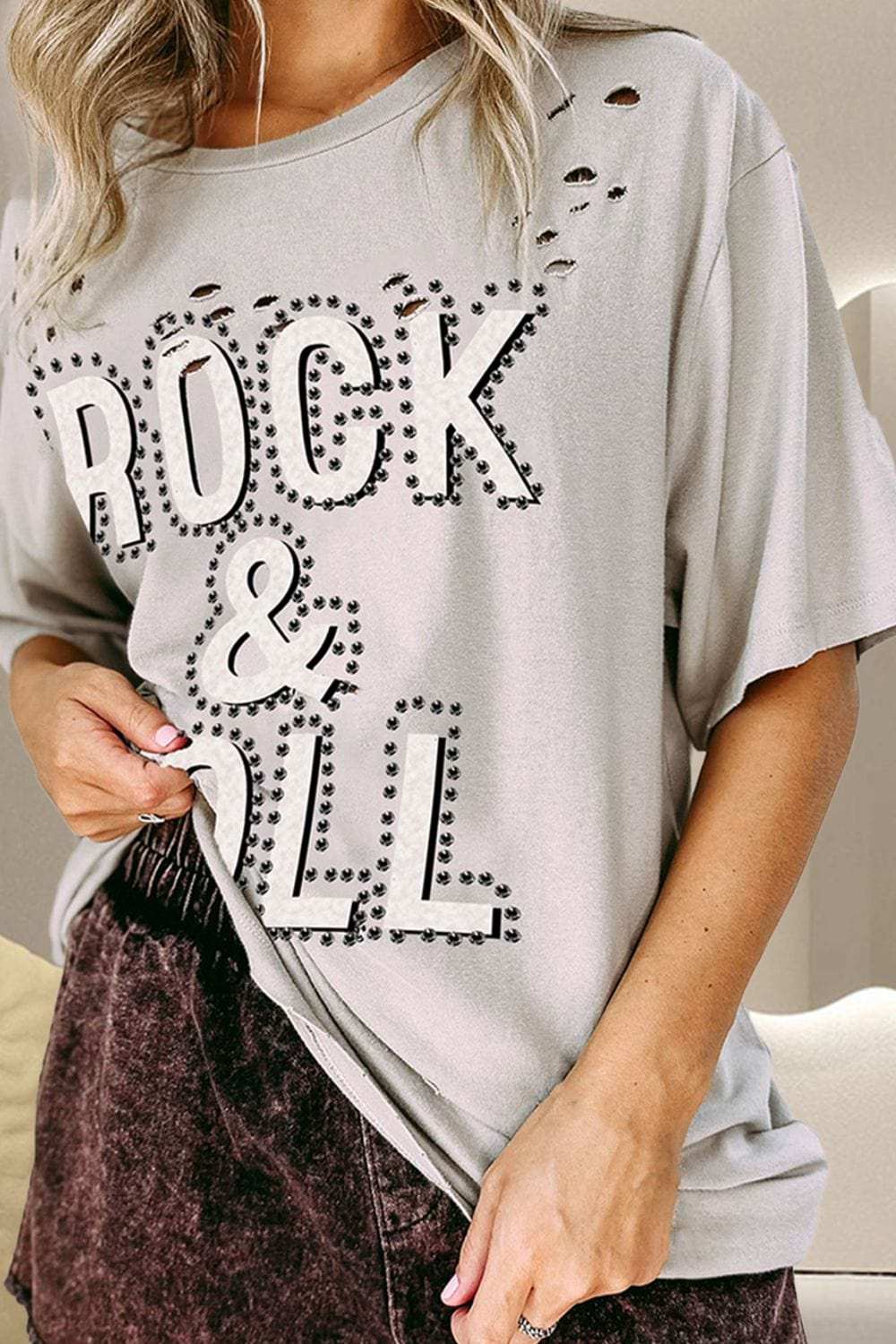 ROCK & ROLL Round Neck Dropped Shoulder T-Shirt - Trendsi - Flyclothing LLC