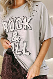 ROCK & ROLL Round Neck Dropped Shoulder T-Shirt - Trendsi - Flyclothing LLC