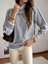 Full Size Turtleneck Contrast Trim Sweater Plus Size - Trendsi - Flyclothing LLC