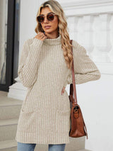 Ribbed Mock Neck Long Sleeve T-Shirt - Trendsi - Flyclothing LLC