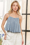 ADORA Front Pleated Washed Denim Crop Top - Trendsi - Flyclothing LLC