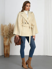 Double-Breasted Tie Waist Poncho - Trendsi