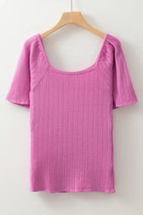 Textured Square Neck Half Sleeve Top - Trendsi - Flyclothing LLC