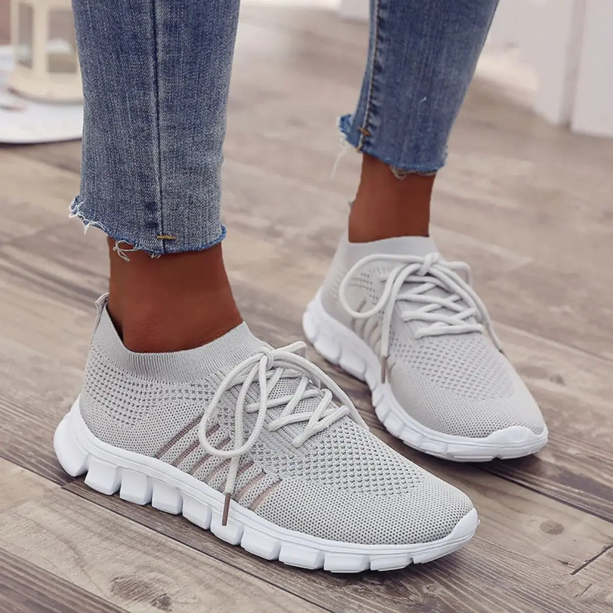 Breathable Mesh Round Toe Lace Up Athletic - Trendsi - Flyclothing LLC