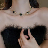Alloy Oval Gemstone Necklace - Trendsi - Flyclothing LLC