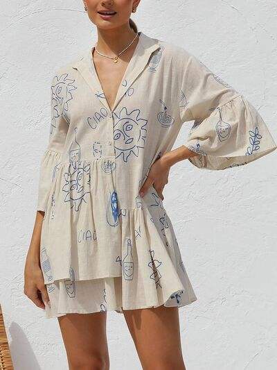 Button Detail Printed Mini Dress - Trendsi - Flyclothing LLC