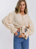 Button Up Flounce Sleeve Shirt - Trendsi - Flyclothing LLC