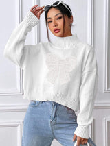 Bow Turtleneck Long Sleeve Sweater - Trendsi - Flyclothing LLC