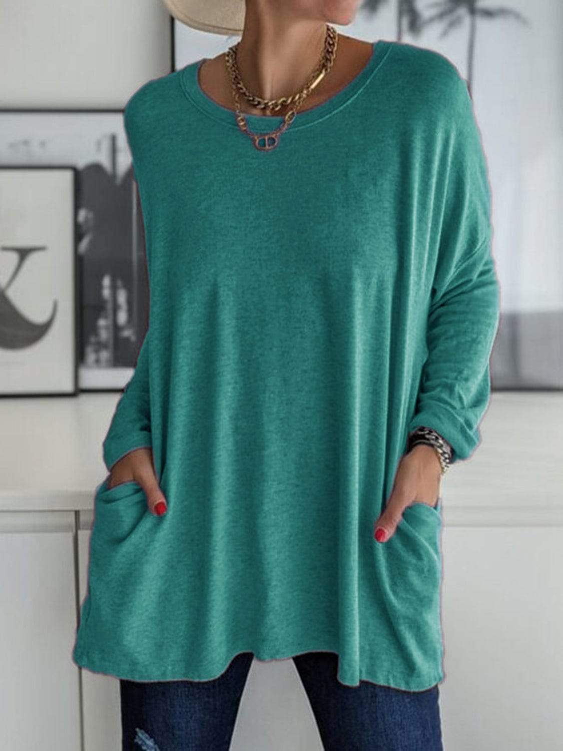 Full Size Round Neck Long Sleeve T-Shirt - Trendsi - Flyclothing LLC