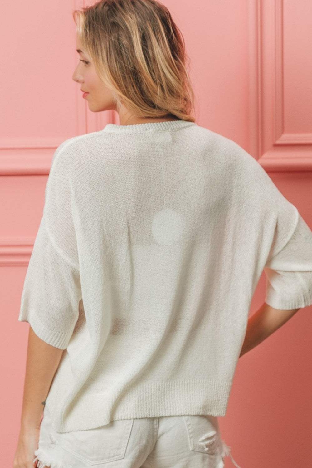 BiBi Striped Heart Contrast Knit Top - Trendsi - Flyclothing LLC