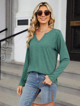 Notched Long Sleeve T-Shirt - Trendsi - Flyclothing LLC