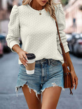 Textured Round Neck Long Sleeve Sweatshirt - Trendsi - Flyclothing LLC