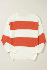 Color Block Dropped Shoulder V-Neck Sweater - Trendsi - Flyclothing LLC