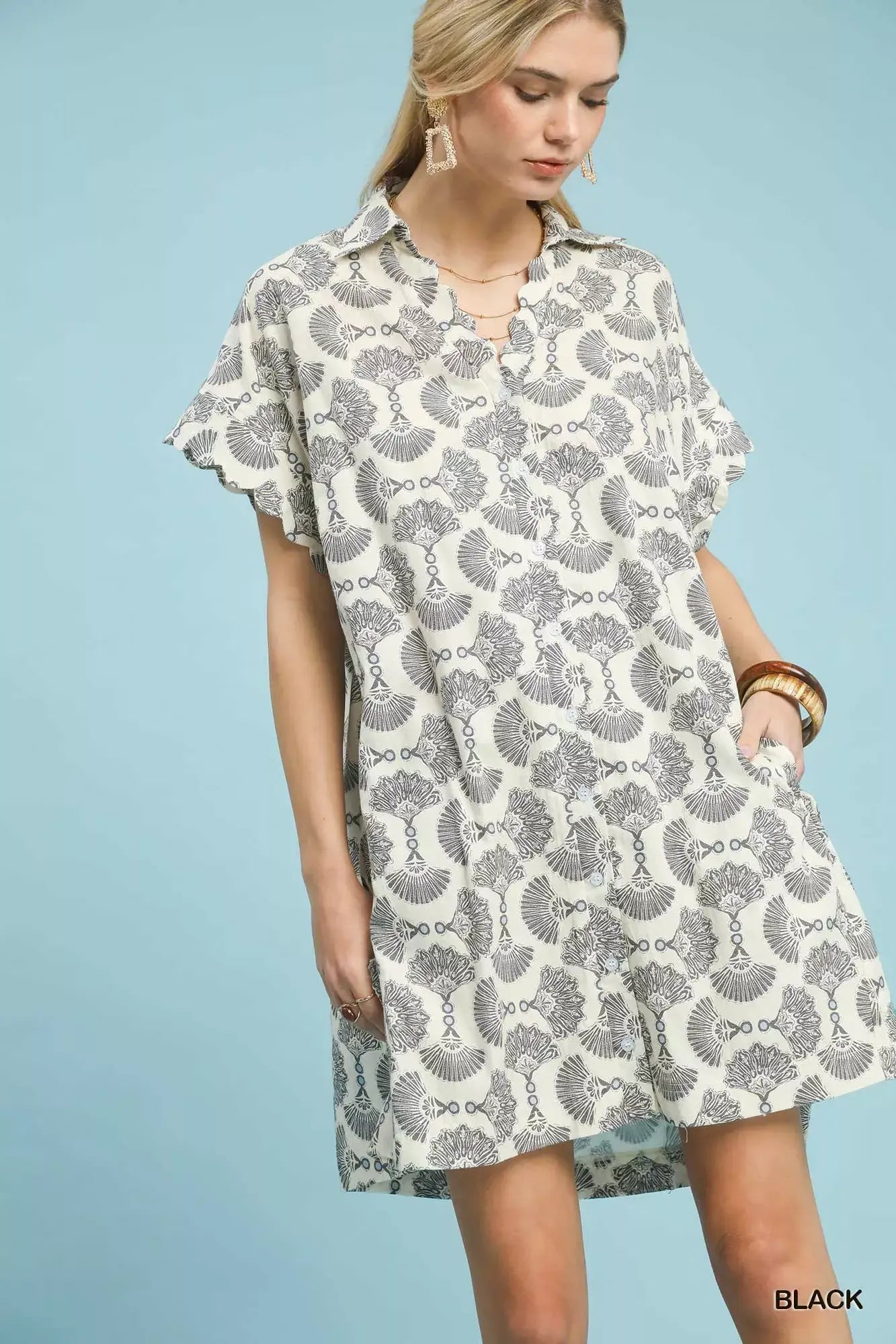 Umgee Printed Button Front Shirt Dress - Trendsi - Flyclothing LLC