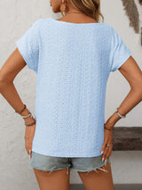 Mandy Eyelet Round Neck Short Sleeve Top - Trendsi - Flyclothing LLC