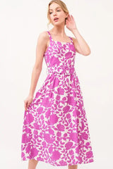 And The Why Square Neck Belted Floral Printed Midi Dress - Trendsi - Flyclothing LLC