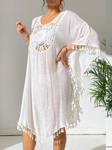 Tassel Cutout Scoop Neck Cover-Up Dress - Trendsi - Flyclothing LLC