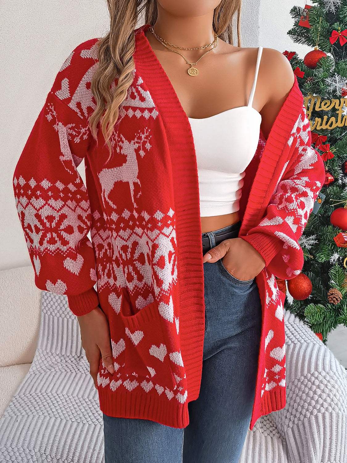 Pocketed Open Front Long Sleeve Cardigan - Trendsi - Flyclothing LLC