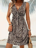 Leopard V-Neck Sleeveless Mini Dress - Trendsi - Flyclothing LLC