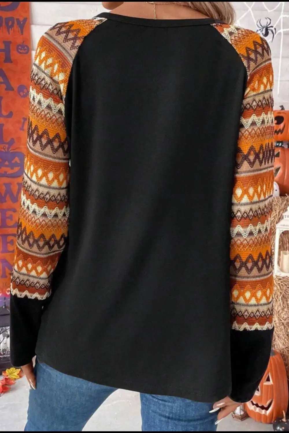 Printed Round Neck Raglan Sleeve Blouse - Trendsi - Flyclothing LLC