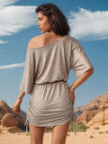 Drawstring One Shoulder Three-Quarter Sleeve Mini Dress - Trendsi