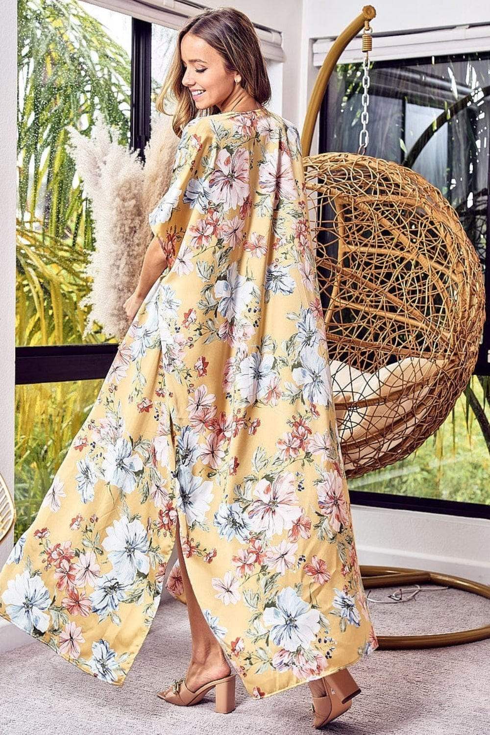 BiBi Floral Side Slit Longline Cardigan - Trendsi - Flyclothing LLC