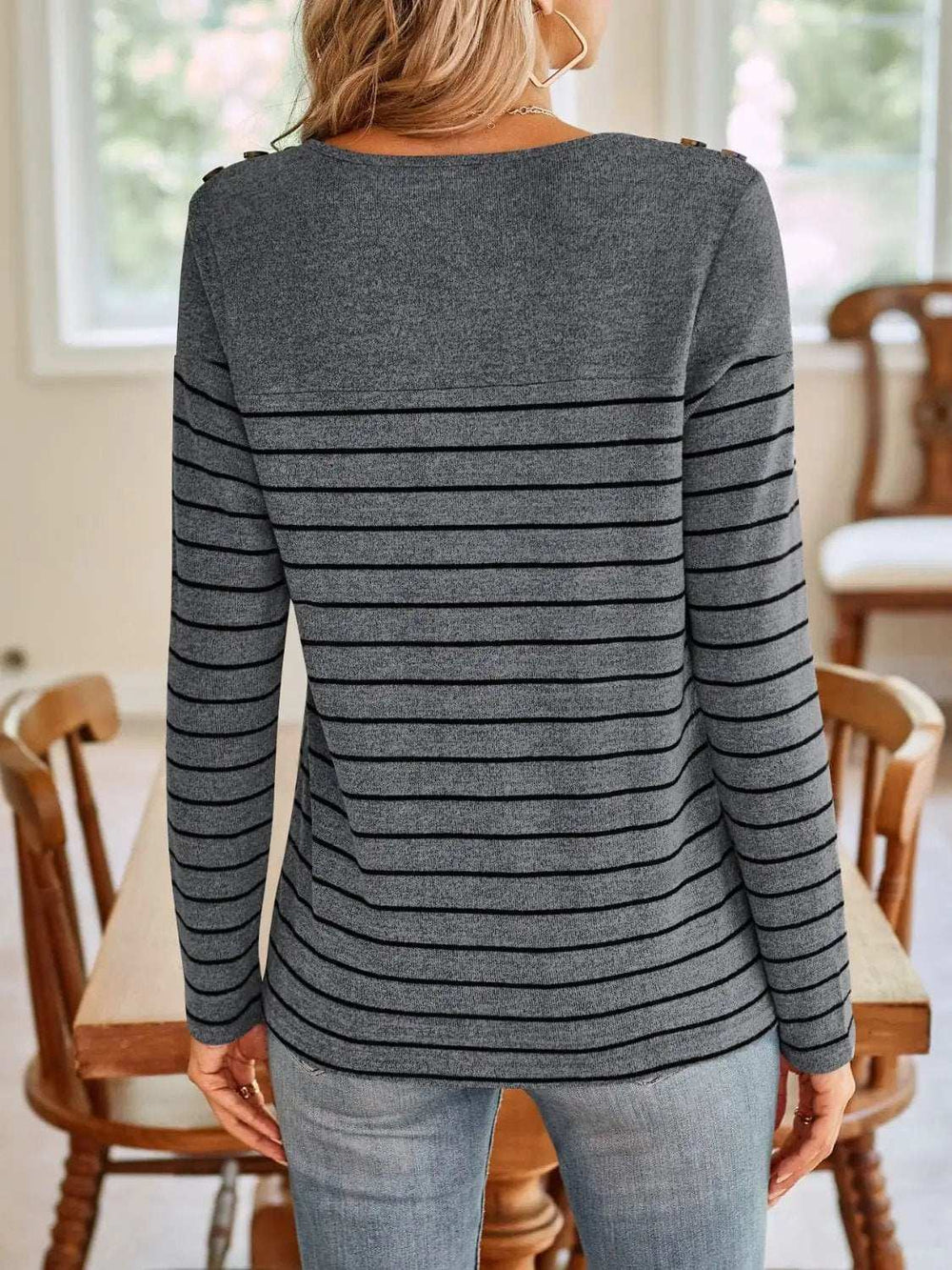 Lovelet Striped Round Neck Long Sleeve T-Shirt - Trendsi - Flyclothing LLC