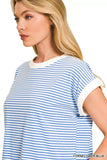 Zenana Striped Round Neck Short Sleeve Contrast Trim T-Shirt - Trendsi - Flyclothing LLC