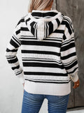 Drawstring Striped Long Sleeve Hooded Sweater - Trendsi