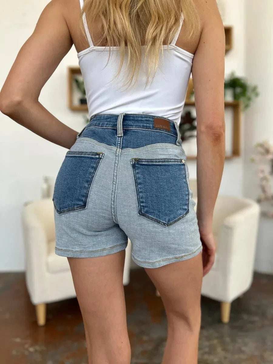Judy Blue Full Size Color Block Denim Shorts - Trendsi - Flyclothing LLC