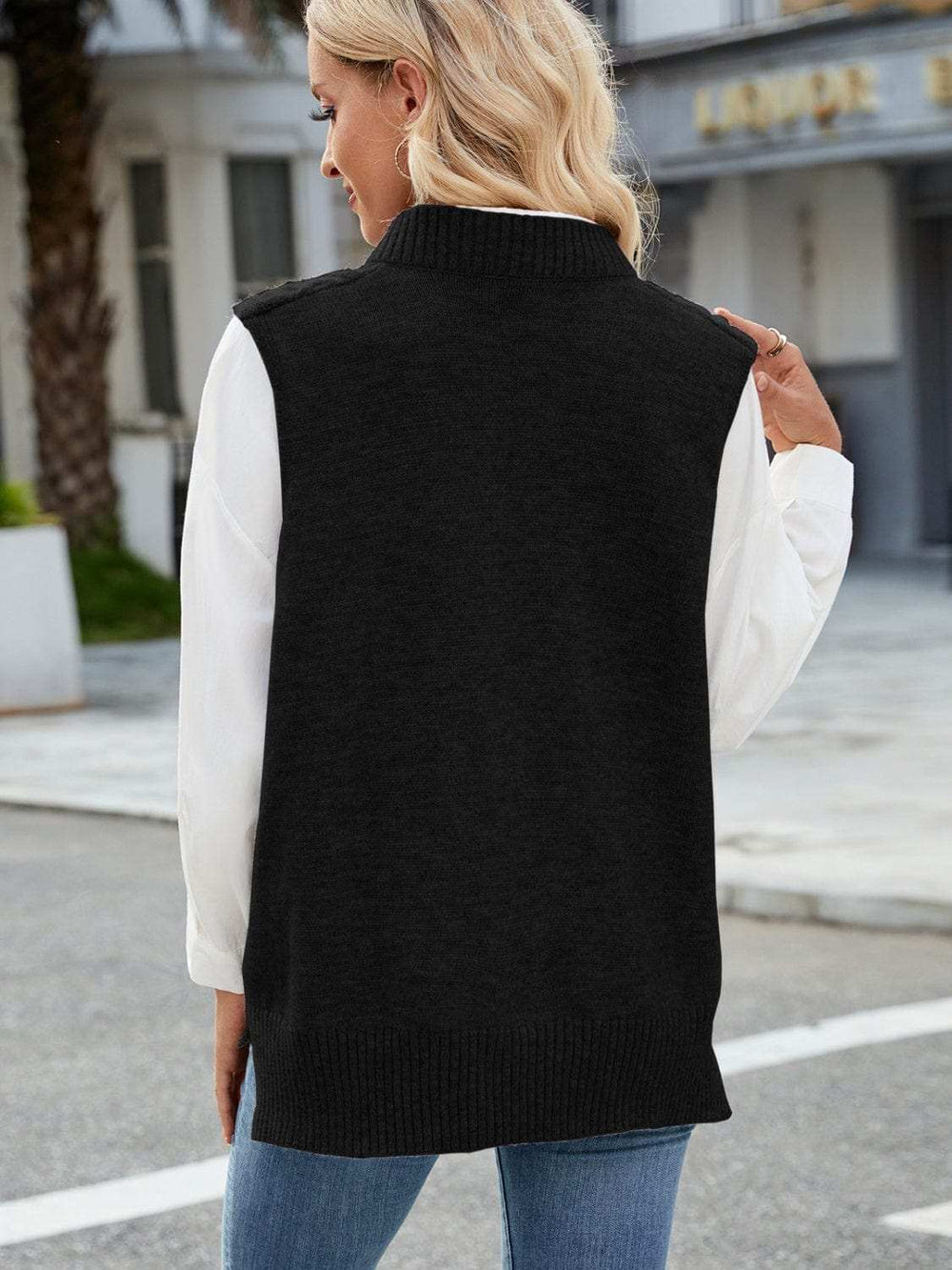 Cable Knit V-Neck Sweater Vest - Trendsi - Flyclothing LLC