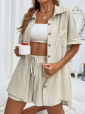 Button Up Half Sleeve Top and Shorts Set - Trendsi - Flyclothing LLC