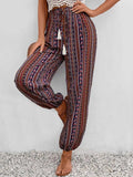 Tassel Printed High Waist Pants - Trendsi - Flyclothing LLC